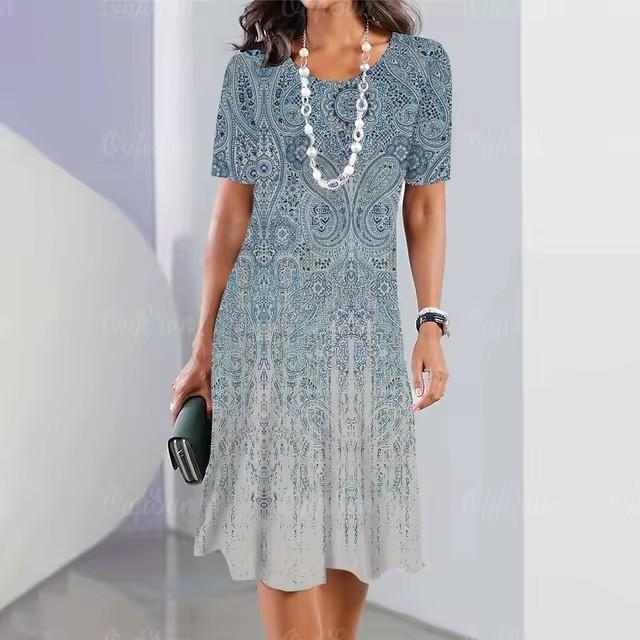 3D Digital Printing Dresses Women's Summer Short-sleeved O-neck Casual Loose Dress