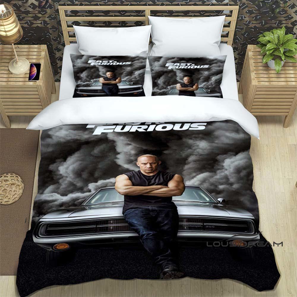 This Printed Bedding Set—featuring Duvet Covers and Pillowcases—is Inspired by the *Fast & Furious* Racing Action Film Franchise