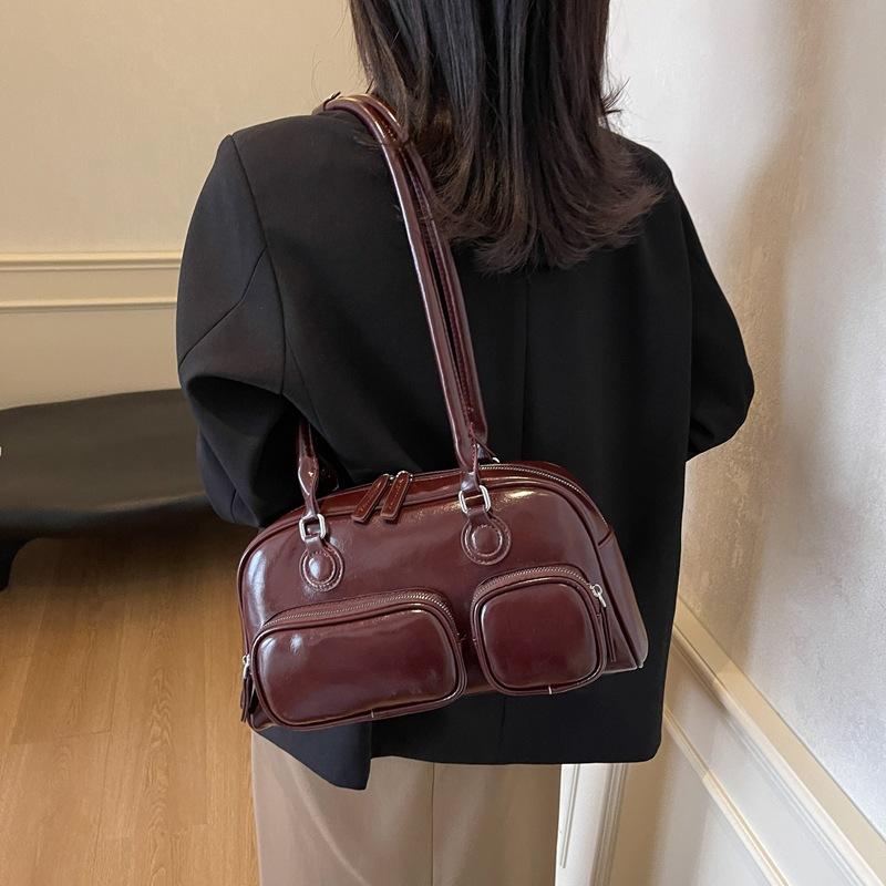 

2025 ретро ПУ модная персонализированная сумка для ежедневных поездок простая женская сумка сумка через плечо сумка-мессенджер многокарманная женская сумка 34*12*18 бордовый