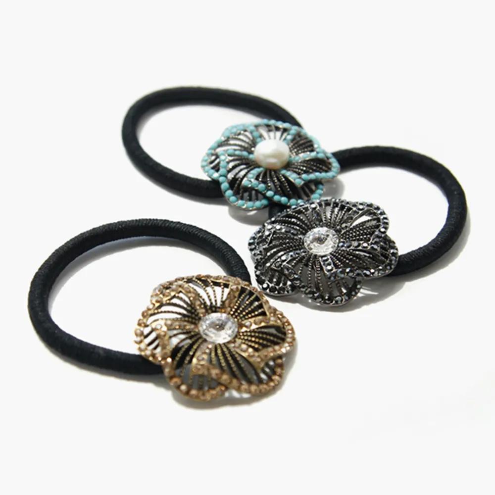 J Lauren Flower Cubic Crystal Hair Tie H0129_21 Bronze