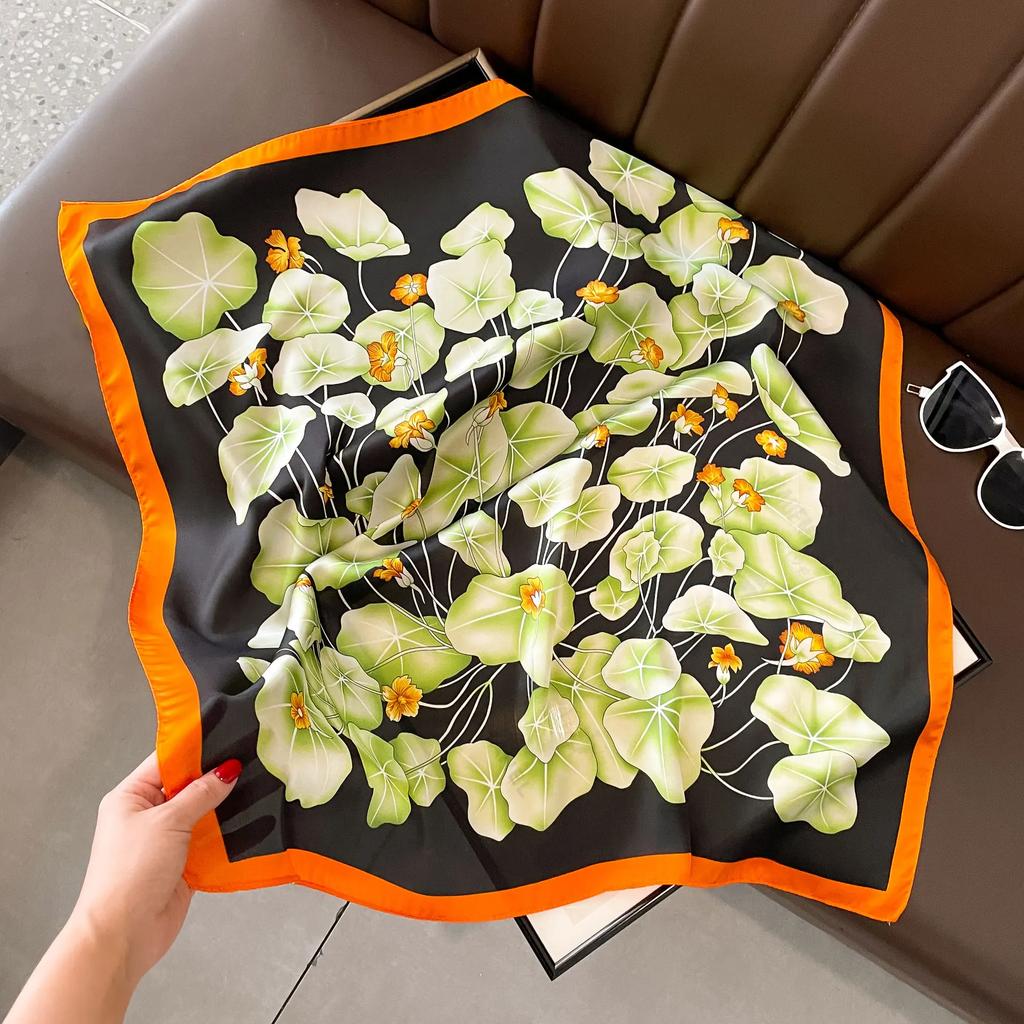 Fashion 70*70 Cm New Designer Women Scarf Houndstooth Silk Print Wrap Temperament French Luxury Ladies Handkerchief Headband