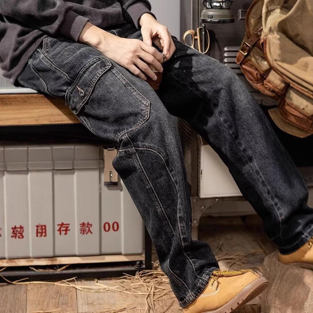 JYL Men's Cargo Jeans Multi-Pocket Workwear Construction Durable Labor Protection Denim