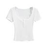 Summer New Female Spice Girl Style Contrasting Color Lace Square Neck Short-sleeved T-shirt Slim-fitting Design Bottoming Top