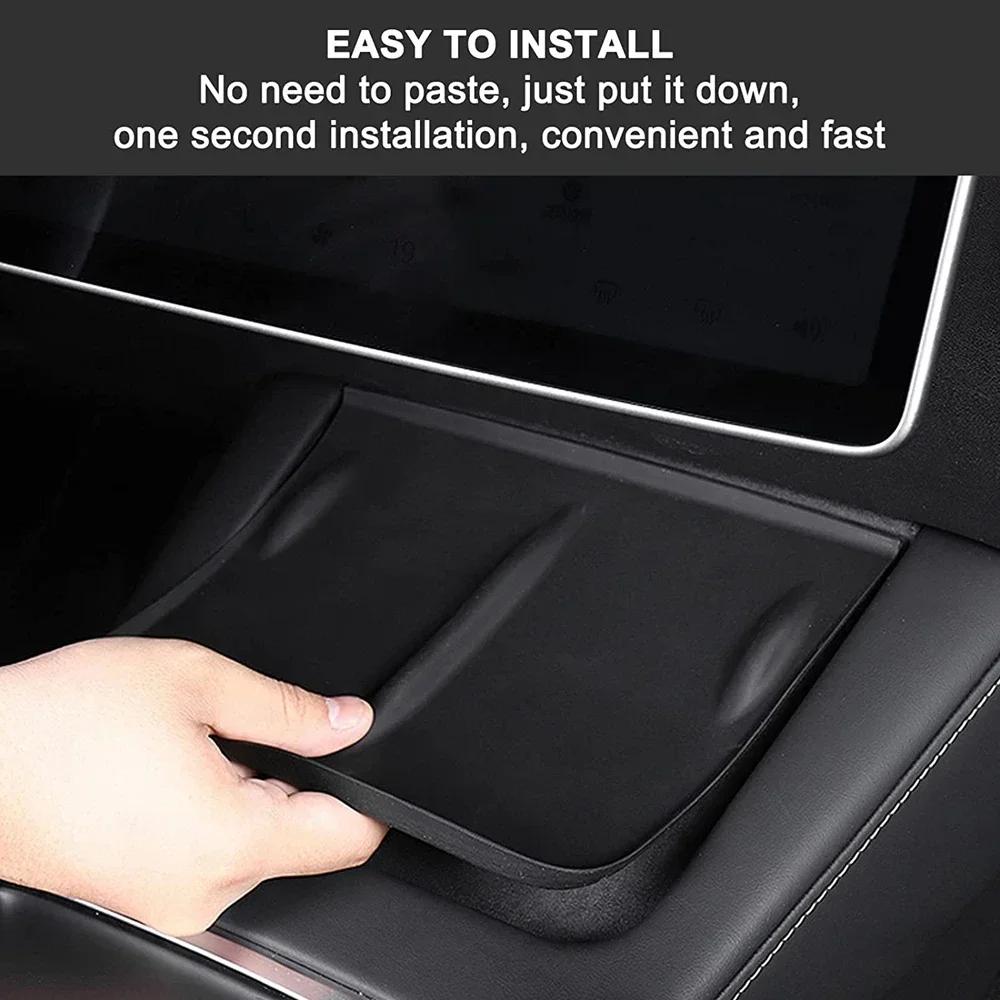 For Tesla Model 3/Y Wireless Charging Silicone Pad Carbon Fibre Central Control Non-Slip Charger Protector Mat Car Accessories