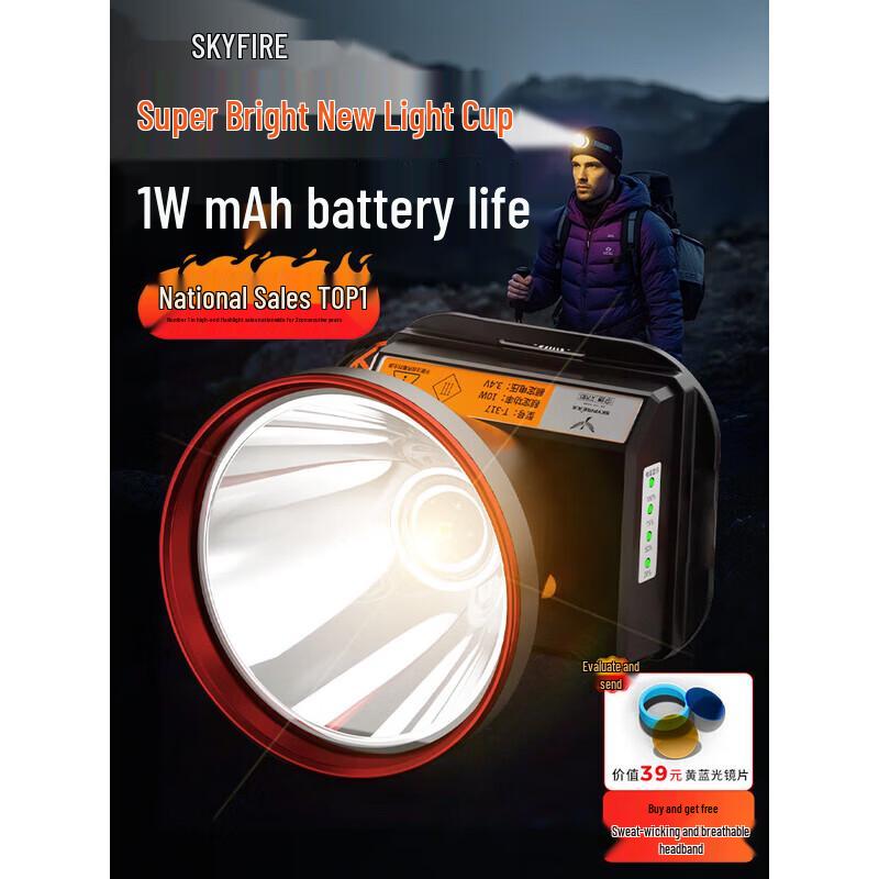 SkyFire Wiederaufladbare Hochleistungs-Stirnlampe