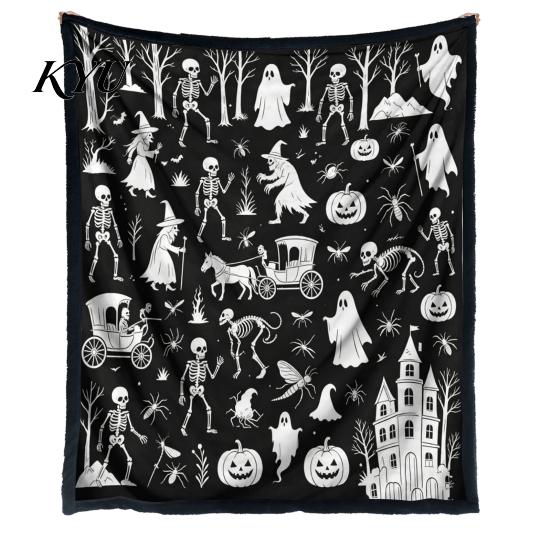 Cozy Bed Throw for Creative Adults Halloween DIY Coloring Blanket, Blanket with Ghost Patterns, Color Your Machine Washable Sofa Own And Kids,