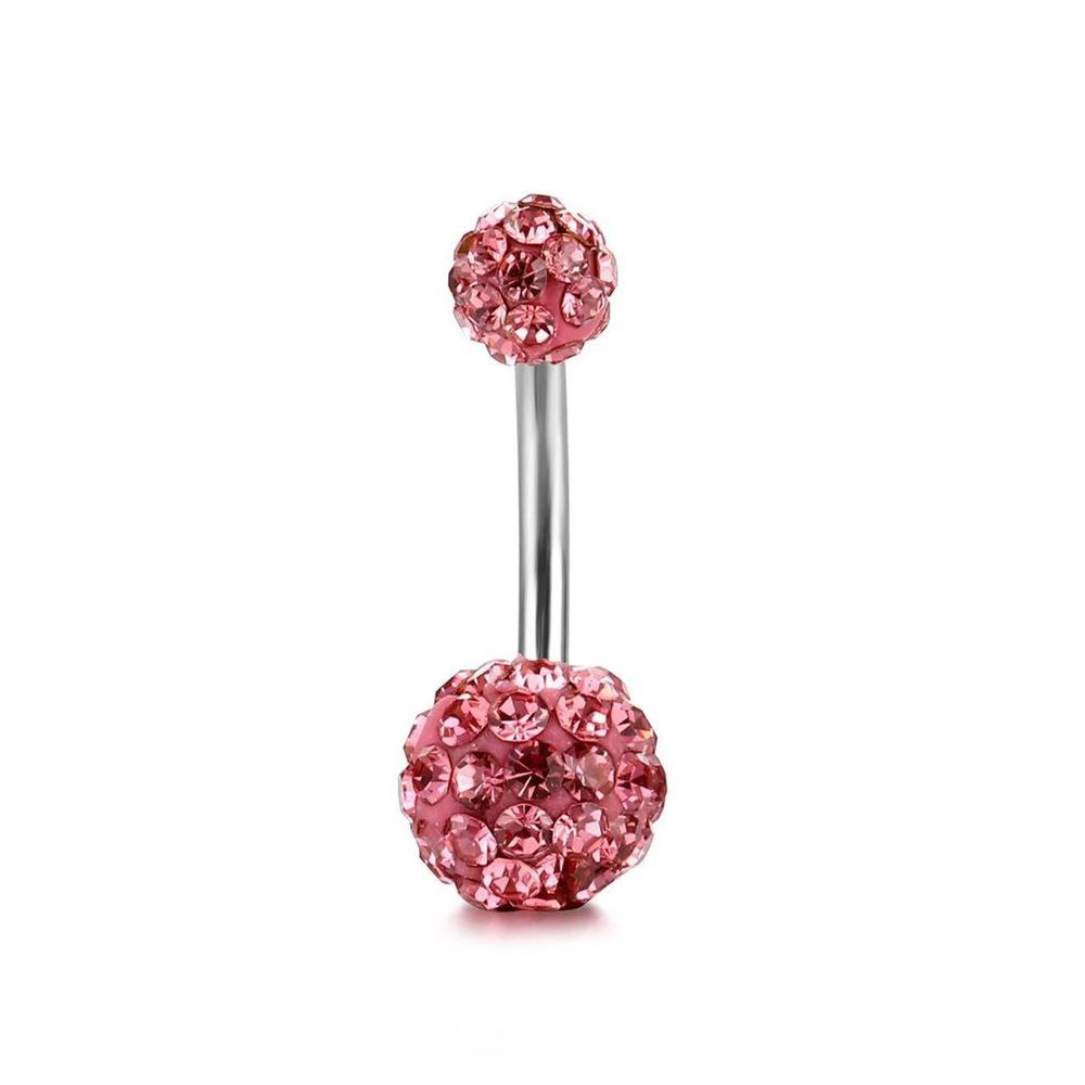 Stainless Steel Crystal Ball Belly Button Rings Zircon Shiny Body Jewelry Gem Navel Piercing Men розовый