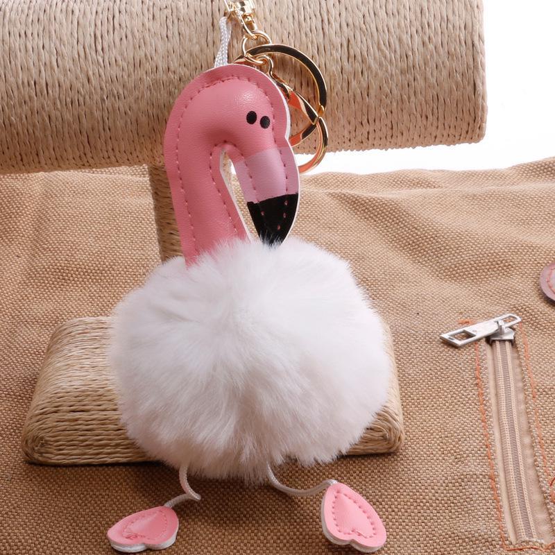Flamingo Schlüsselanhänger süße Cartoon Nachahmung Rex Kaninchen Fell Ball Anhänger Tasche Zubehör