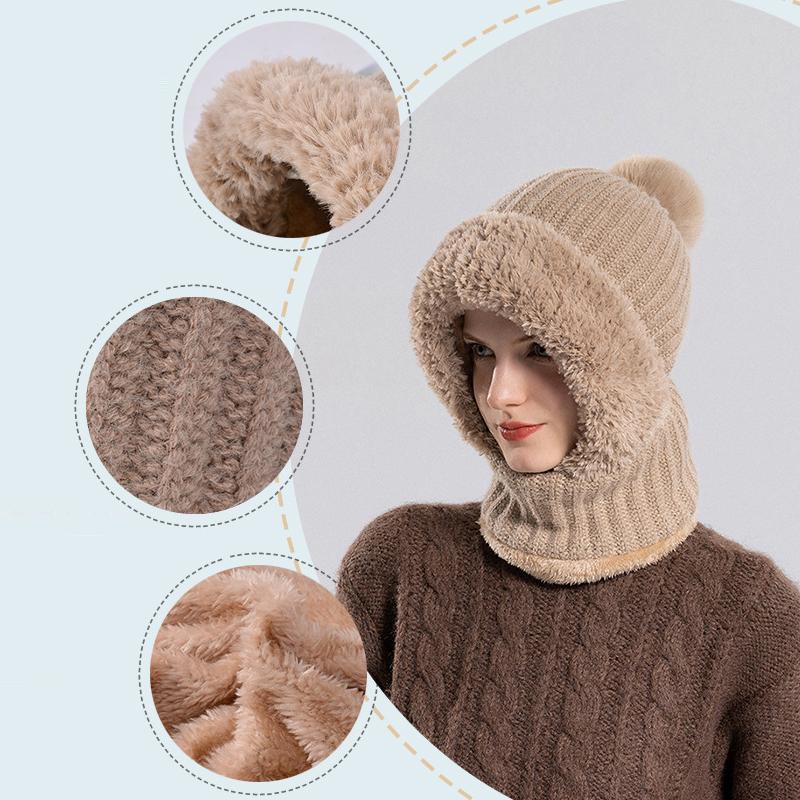 Gestrickte Mütze Hals integrierte Mütze Damen Winter Radfahren winddicht samt warme Wollmütze samt Verdickung Ski Cap Skullies Beanies