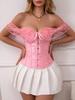 Women's Jacquard Lace Corset Top with Flutter Sleeves & Waist Cincher