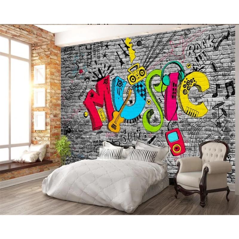 Brick Wall Graffiti 3d Wallpaper Letter Abstract Mural Bar Ktv Background Wall 3d Wallpaper