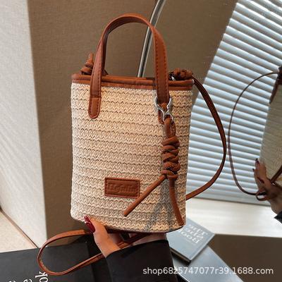 Literary Style Straw Bag, Summer Fashion Crossbody Bag, Shoulder Bag, Handbag, Woven Mobile Phone Bag, Seaside Beach Bag