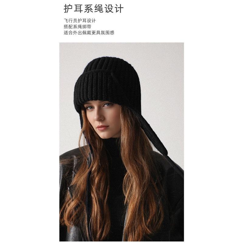 Women S Warm Knit Earflap Hat For Autumn Winter Big Head Circumference Slim Fit