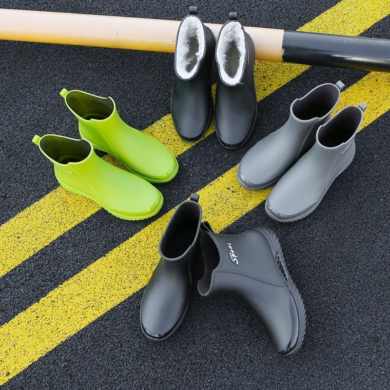 2025 nové pánské krátké vodotěsné gumové boty pro volný čas, rybaření, mytí aut, pracovní vodní boty, protiskluzové sametové holínky