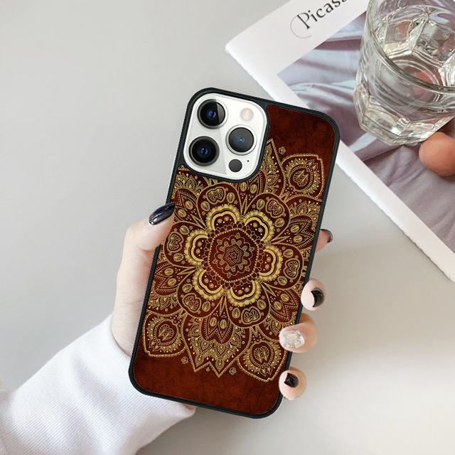 Mandala Floral Wood Phone Case For For iPhone 17 Air 16 15 11 12 13 14 Pro Ma Plus coque