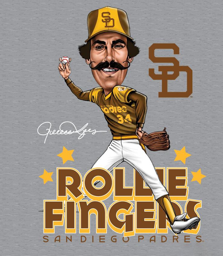 Rollie Fingers Caricature T-shirt Grey Cotton Tee All Sizes JJ4383 Unisex T-Shirt XL