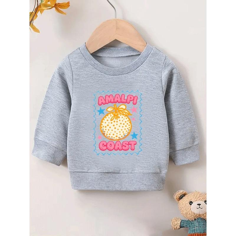 European sizes Cute Print Pattern 0-3 Years Old Kid Comfortable Spring Thin Round Neck Sweatshirt Orange Fruit Design Embellishment