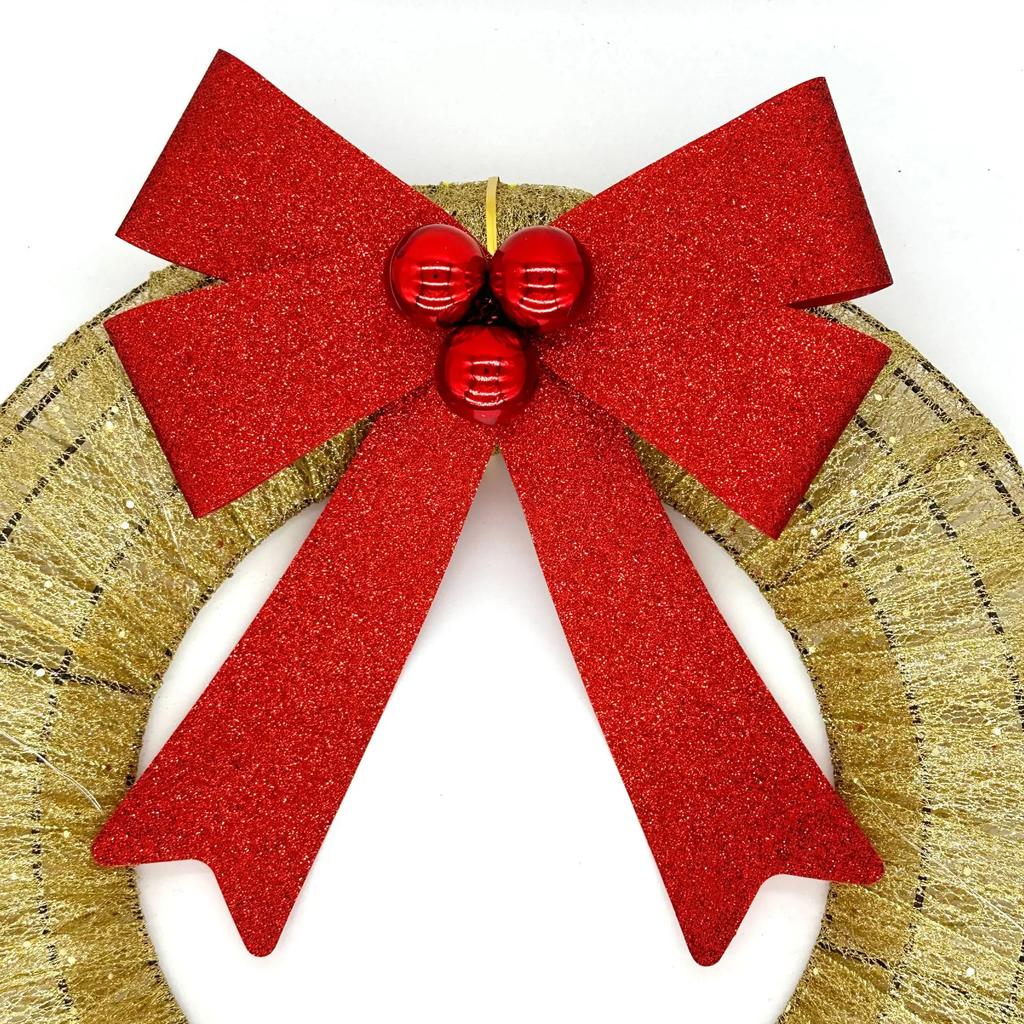 Creative Fashion Christmas Wreath Metal Luminous Wreath Led Warm Light Christmas Decoration Hot-Selling Door Pendant