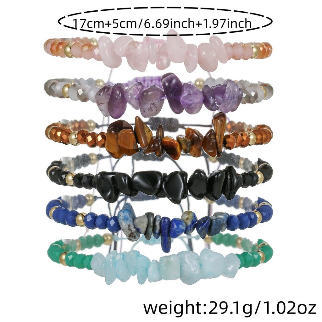 Natural stone beaded woven bracelet set versatile colored gravel crystal jewelry adjustable jewelry women