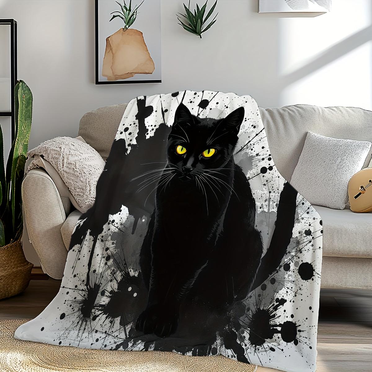 

Black Cat Art Throw Blanket Abstract Splash Design for Living Room Decor Gift for Her GothicStyle70x100 70x100cm28x39in