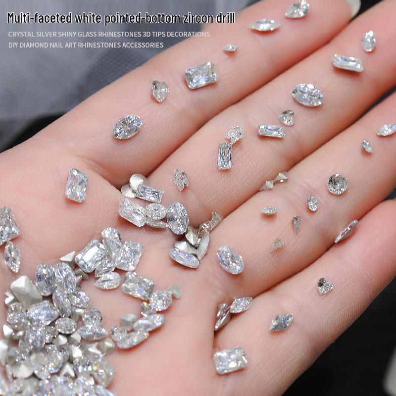 Multifaceted White Zircon Nail Ornaments - Super Shiny Marquise & Square Irregular Decorations