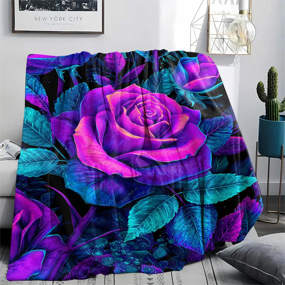 Rose Print Flannel Blanket, High Quality Comfortable for All Seasons, Home Decor, Warmth and Comfort, Perfect for Christmas Gifts