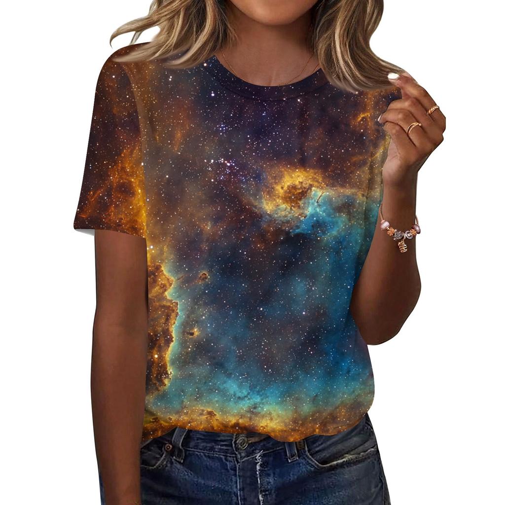 Women's Fashionable Casual Short Sleeve Print Round Neck Pullover Top