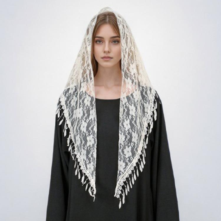 Stylish Lace Triangular Headscarf Hollowout Fringed Shawl With Flower Pattern Great For Fashion Enthusiasts Women Favor
