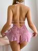 Pink Hanging Neck Lingerie Adult Erotic Costume Deep V Crotchless Woman Underwear Sex Night Open Dress Bodysuit Sexy Jumpsuit