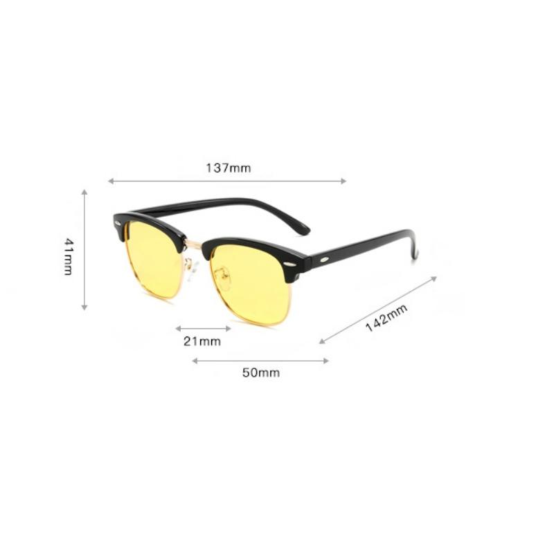 Semi-Rimless Night Vision Glasses for Driving Men Yellow Lens Goggles Classic Square Driving Women Eyeglasses