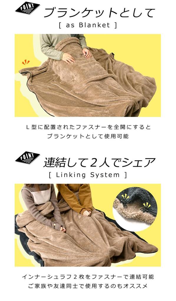 LIMITED SELECT Inner Sleeping Bag, Boa Fleece, Winter, Fluffy, Warm Blanket, Camping, Outdoors, Connectable, Single Size, 3T0373, C-Mocha Beige