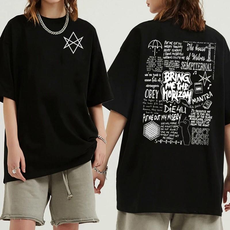

Bring Me The Horizon Лето Мужчины Женщины 100% Чистый Хлопок Футболка Y2K Хип-хоп Уличный Повседневная Мода Комфорт Короткий Рукав Одежда Топ XS чёрный
