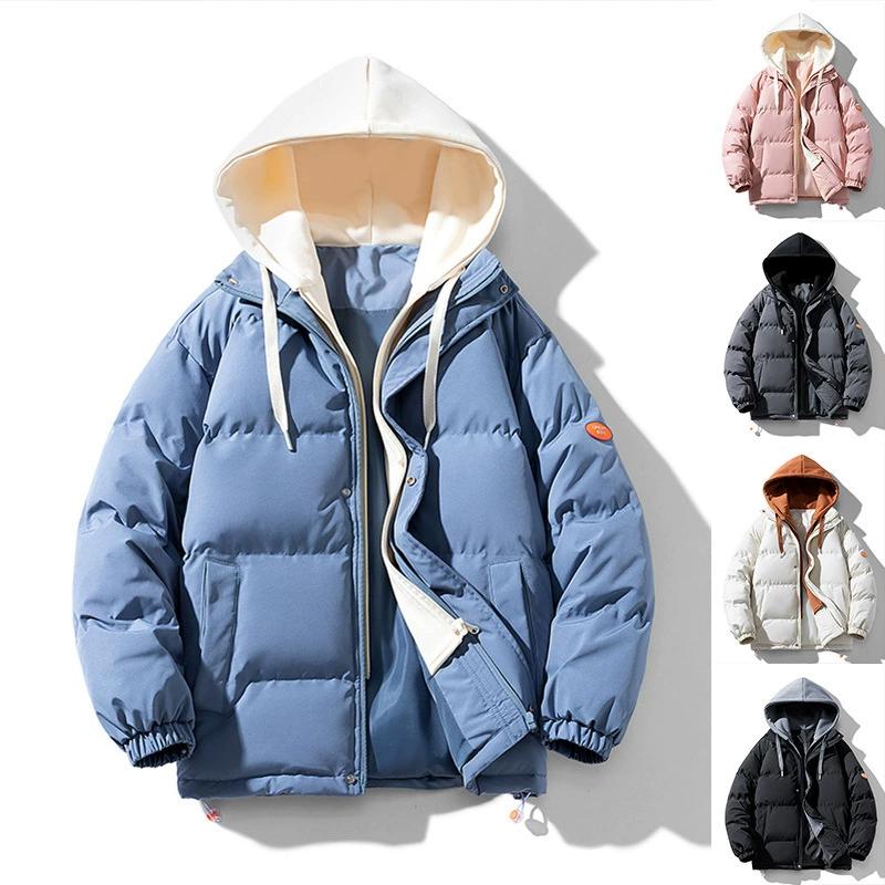Winter Korean Style Trendy Loose Couple Cotton Jacket, Thick Fake Two-piece Cotton Jacket Jacket