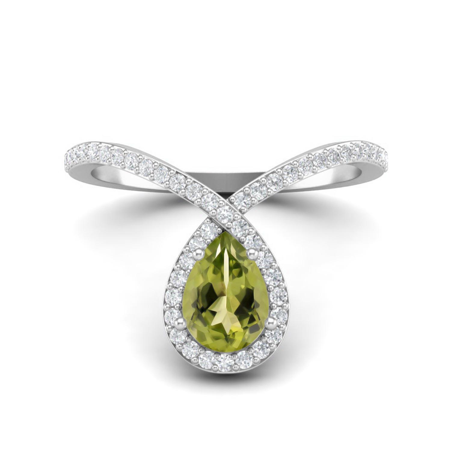 Delicate Tear Drop 7X5mm Pear Peridot 925 Sterling Silver Solitaire Women Wedding Ring 10 белый