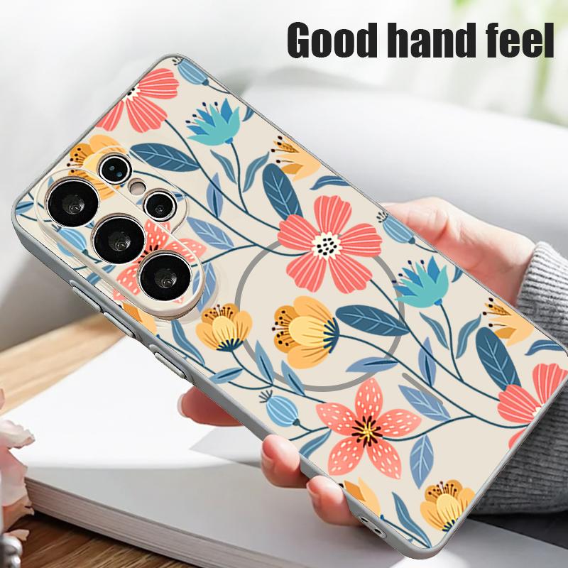 Cartoon Flowers Pattern Case For Samsung Galaxy S26 Ultra S25 Edge S24 Plus S23 FE S22 A54 A55 A56 5G Magnetic For Magsafe Matte Cover