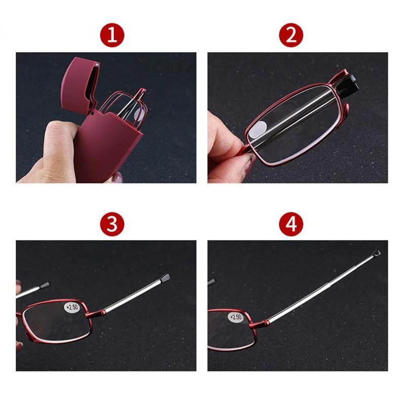 Men Women Folding Reading Glasses with Case Portable Telescopic Presbyopia Eyeglasses Prescription Glasses Diopter +1.0 To +4.0