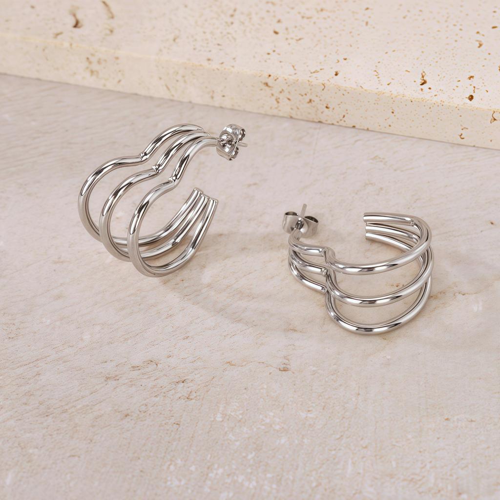 Gold Titanium Steel Multilayer Hoop Earrings - Light Luxury, Colorfast, High-End Feel