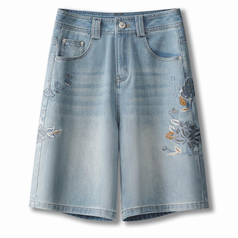 

Women s Light-Colored Embroidered Denim Capri Shorts - New Spring/Summer 2026 Loose Slimming Wide-Leg 27/M (95-105 lbs) синий/джинсовый