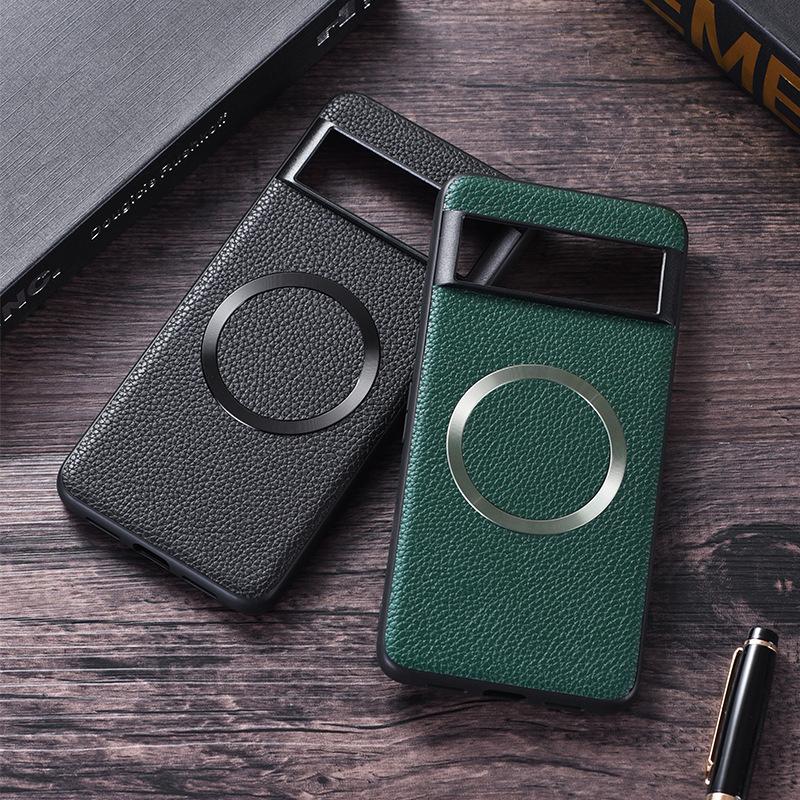 Lychee Leather Magnetic Phone Case For Google Pixel 9 Pro XL For Magsafe Magsafing Cover For Pixel 9 Pro XL 8a 7 6 Pro Holster Protective Back Cover