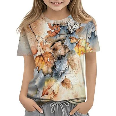 Kids T Shirt Children's Loose Comfortable Breathable Cute Casual Maple Leaf Pattern Short Sleeved Round Neck T-shirt