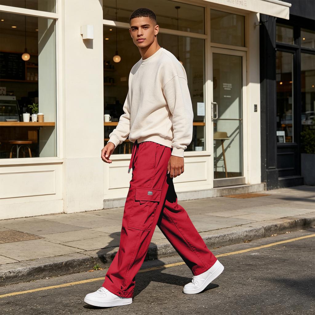 Men's Casual Loose Fit Cargo Pants with Multiple Pockets for Outdoor Daily Wear