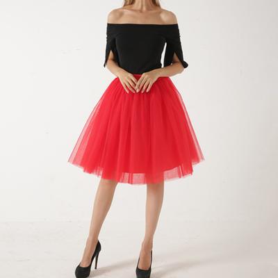 Damen Retro Ballettrock Elastischer Hoher Taille 3-Lagen Tüll Petticoat Tanzrock Karneval
