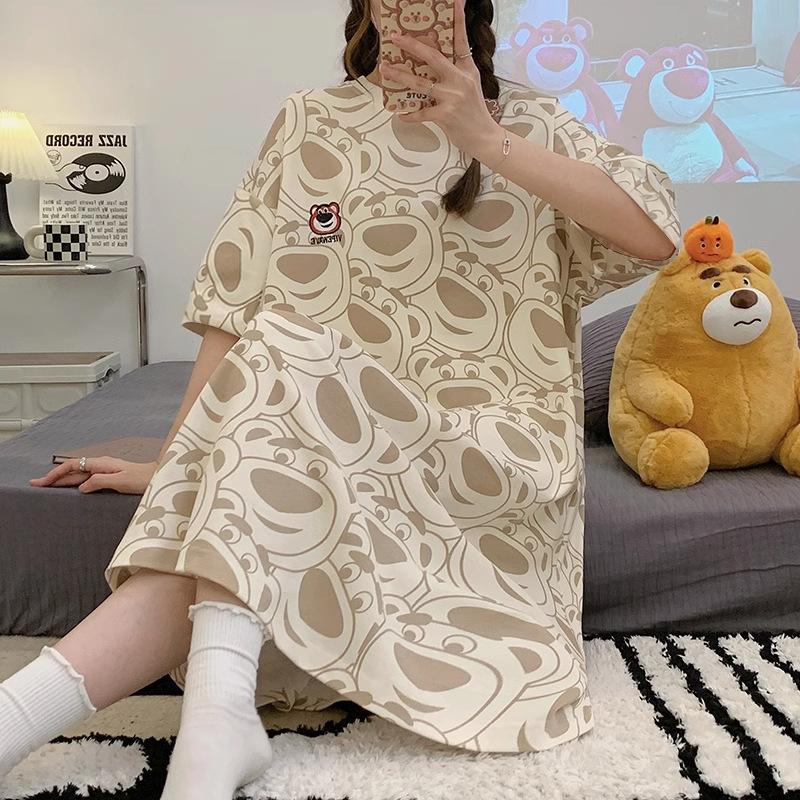 Pajamas Women's Summer Thin Pajamas Short Sleeves Large Size Fat Mm Medium and Long Pajamas Pajamas Loungewear