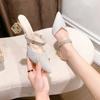 New Sexy and Elegant Women's Fashionable Casual Comfortable Slippers with Pointed Toe Square Heel and Rhinestone Decoration
