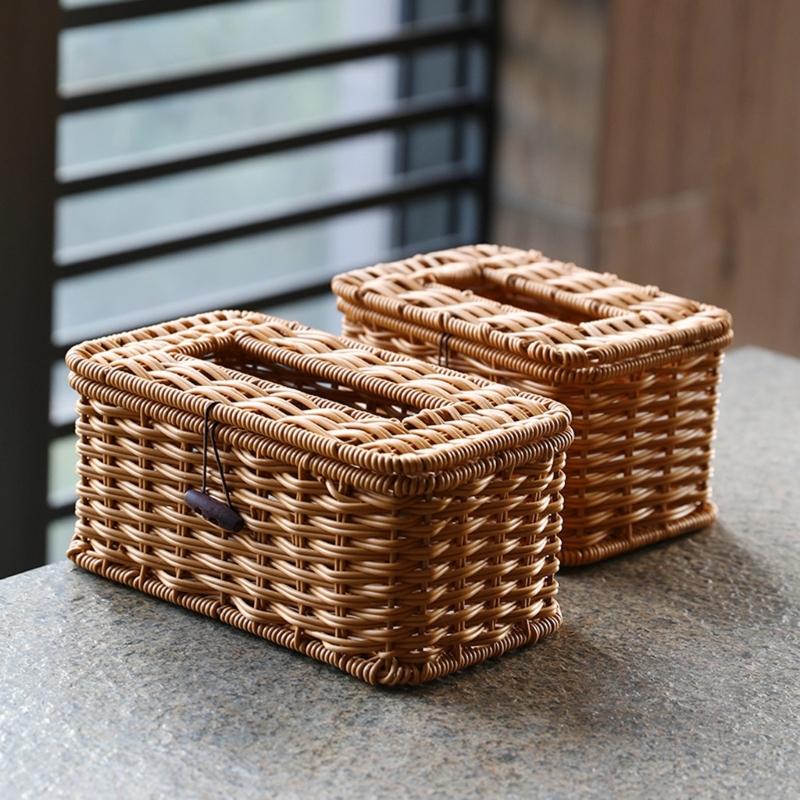 Tissue Dispenser Decorative Rattan Napkin Holder Easy Install Paper Towel Container for Living Room Bedroom Decoration
