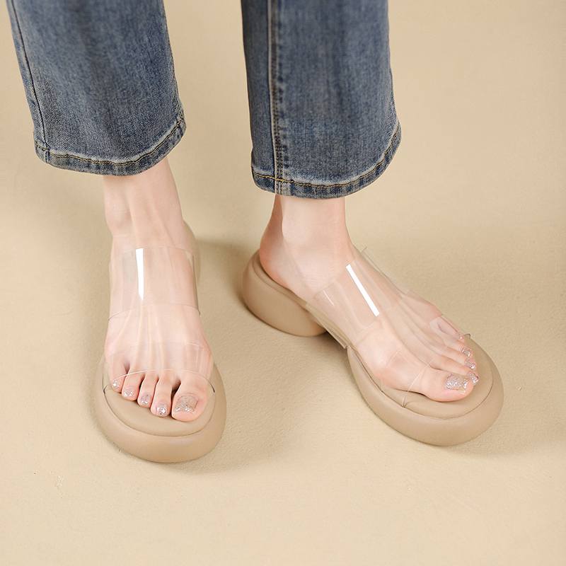 Krazing Pot Mules Natural Leather PVC Peep Toe Thick Heels Summer Shoes Size 42 Platform Women Sandals