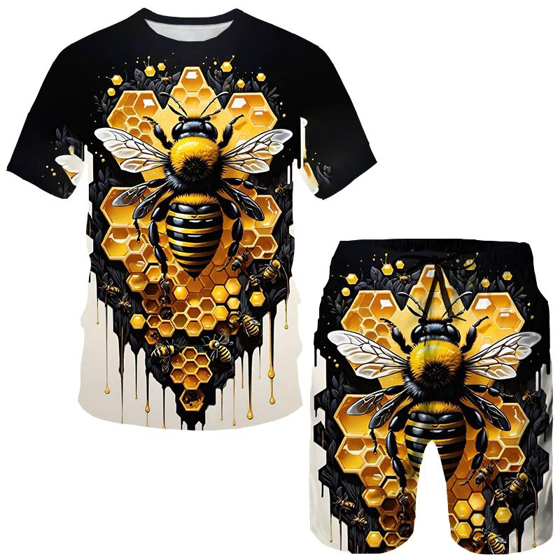 Summer Animal Bee 3D Print T-Shirts Shorts Sets Men's Tracksuits Oversized Short Sleeve T Shirt Pants Set Man Suits Clothing