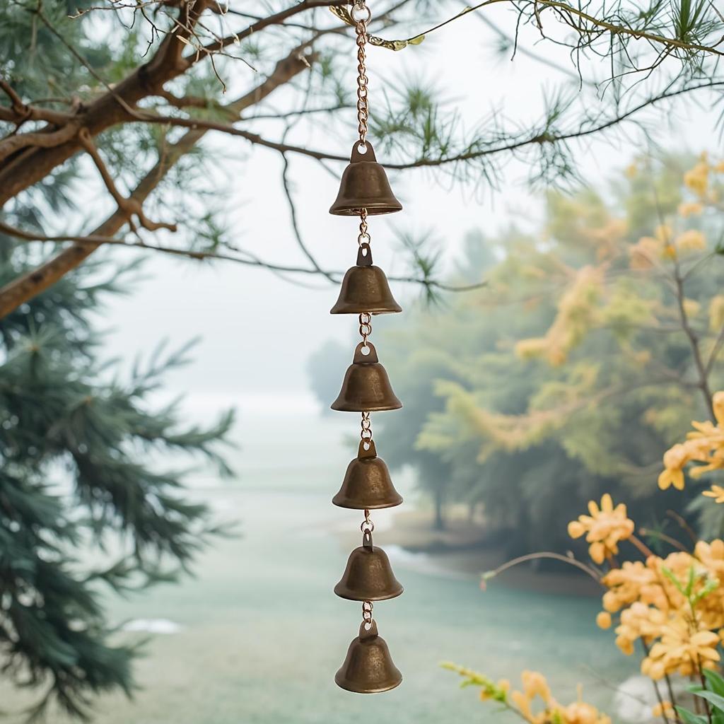Handmade Metal Wind Chime - Classic Country Iron Bell with Decorative Chain, Suitable for Courtyards, Gardens and Walls, Thanksgiving Home Decoration