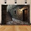 2D Dark Corridor Backdrop, Ancient Stone Alley with Lantern Party Background Cloth