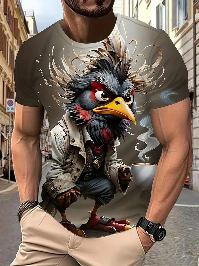 Fun Cartoon Duck Print Men's T-Shirt Casual Summer Casual Short Sleeve Pullover Fashion T-Shirts Outdoor Male Overszied Clothing